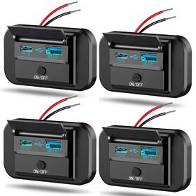 Vd-qq-4 Vadaxx 4pcs 12v Rv Usb Outlet With Power Switch 54w Dual Pd3.0 Type-c Quick