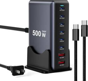 Xsw-500w Vanmiya 500w Fast Charging 8 Port Usb C Charger Block With Nylon Black