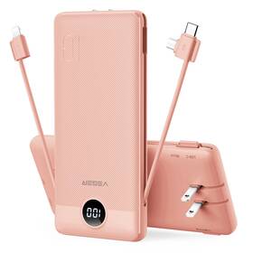 Veger 970453558165 Portable Charger For Iphone Built In Cables And Wall Plug 10000mah Slim