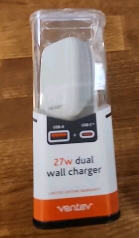 Wc27-hd252207 Ventev 27w Dual Wall Charger 2 Ports Usb-c 15w And Usb-a 12w Fast Charging - Gray