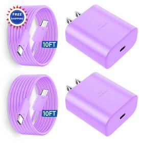 Xhd-qc15w01 Vilive Samsung 45w Usb C Charger 10ft Cable Fast Charge S25 Ultra S22 Purple