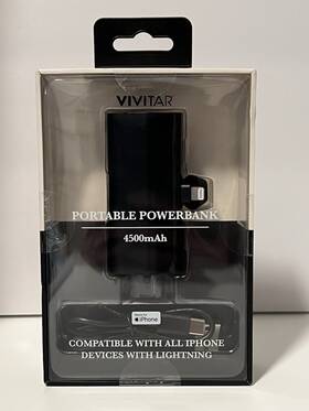 V90025-blk Vivitar Portable Powerbank 4500mah Made For Iphone Nib