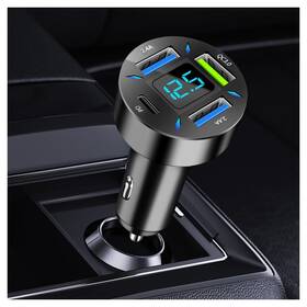 Vkqts Qc-2401 4 In 1 Cigarette Lighter Usb Charger With Voltage Display 50w Car Black