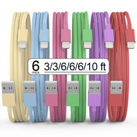 20wjsgpd Vodrais Apple Mfi Certified Iphone Charger 6pack 3/3/6/6/6/10 Ft Lightning Cable