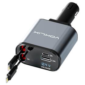 Voklix 198168835456 Retractable Car Charger 4 In 1 66w With Cord 2.6ft Retra