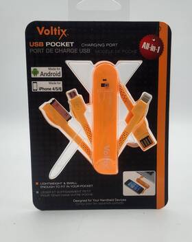 Voltix 818795017673 Usb Pocket Charging Port - Orange Bult In Cables With Connectors