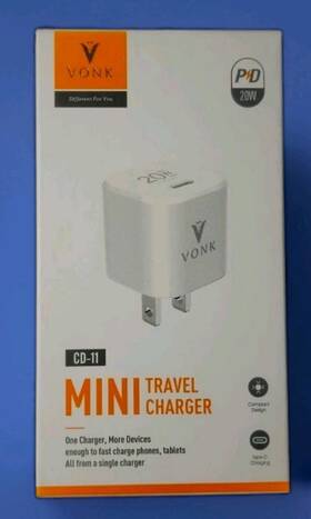 A2631j21-1 Vonk Travel Charger 20w Usb-c Fast Charge Wall