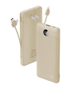Vrurc T01blue-ca Portable Charger Built-in Cables And Ac Wall Plug Usb C Power Light Coffee