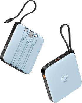 T1173 Vrurc 10000mah Portable Charger For Iphone With Built-in Cables Pd 20w Blue
