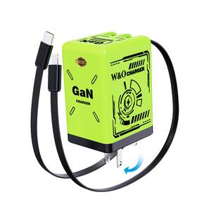 W & O 739768553557 2-in-1 45w Gan Fast Charger Retractable Wall Plug For Apple And Usb-c Devices