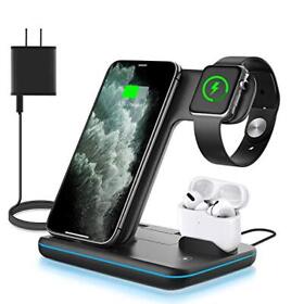 Waitiee Wireless Charger 3 In 1 15w Fast Charging Station For Apple Iwatch 6/5/