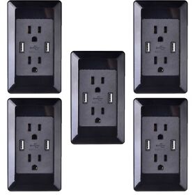 Wall Outlet Charger 2 Usb Port Receptacle With Plate Panel Etl Listed Black 2a 5pk