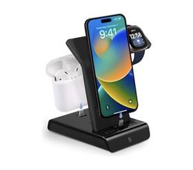 Wasserstein 895230318911 3-in-1 Charging Station For Iphone Airpods And Fitbit - Black