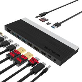 100w Wavlink 955362029425 Usb C Docking Station Pd Charging Triple 4k Display Type-c Adapt