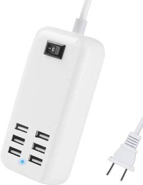 Zetx06a Wgtcable 6 Ports Usb Charger Hub Desktop Us Plug Ac Power Wall Travel Charging White