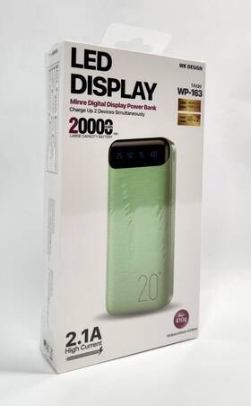 Wp-163 Wk Design 744111023069 Led Display Minre Digital Power Bank 20000mah- Green