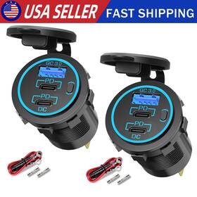 2p-gsg2023-11m Wleto 2pack 12v Qc3.0 Pd Usb Super Fast Car Charger Outlet Socket For Boat Marine Rv