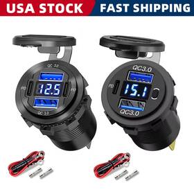Wleto 6m/7m 2pcs Dual Usb Port Fast Car Charger Power Socket Outlet Led Voltmeter Waterproof