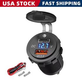 Gsg2023-12m Wleto 12v Type C Qc3.0 Dual Usb Ports Car Charger Socket Power Adapter Led Voltmeter