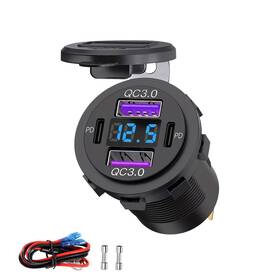 Wlt252-2qp Wleto 12v-24v Dual Usb Port Fast Car Charger Type C Power Socket Outlet Led Voltmeter