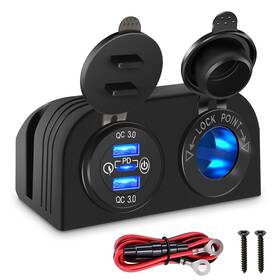 Qc3.0 Wowpartspro 600609578681 2 Hole Tent Panel Cigarette Lighter Socket Dual And Pd Usb Charger For Car