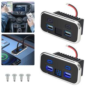 12-24v Wowpartspro 760970207983 4 Port Fast Car Charger Usb A C Outlet Socket Led Voltmeter For Rv Marine