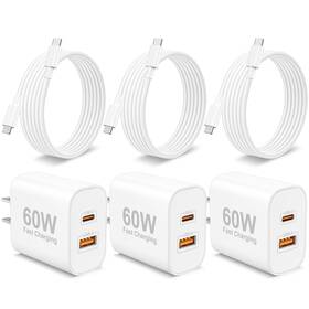 3x40w X-edition 3x6ft Cable Iphone 17e/17/17 Pro Max Charger 3-pack 60w Super Fast Charging Dual Port Us