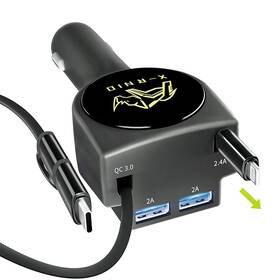 X-rnio 616050410524 Retractable Car Charger 3.1a 47w 2 Usb Ports Fast Charge Iphone Android 3ft