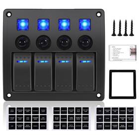 Qypcma0013 Xhtechnology 4 Gang Marine Boat Rocker Switch Panel Waterproof Overload Protector 12-24v P
