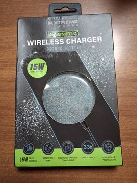 Xwcb-1039-blu Xtreme Power Magnetic Wireless Charger Glitter 15w Fast Charge 3.3ft Usb-c