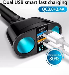 Yantu 698253065190 B39 3 Socket Corded Car Cigarette Lighter With Led Voltage Monitor