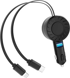 Pt-09-pd Yhtyoh Retractable Car Charger 3 In 1 Fast Phone 2 Black