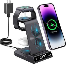 Xf-c02 Yijyi Wireless Charging Station 3 In 1 Watch Charger Stand With Digital Clock