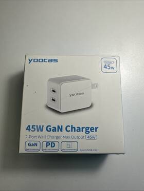 Yoocas 746566190556 Factory Sealed 45w Dualport Usb C Pd Gan Lll Fast Wall Charger Compact