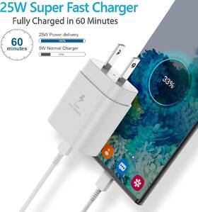 Yuntongwholesale 619956903688 2 Pack 25w Usb-c Super Fast Wall Charger 6ft Cable For Galaxy S24 S23 S22 Ultra