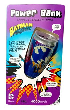 Dcpb-bm1 Zeikos Inc. Ihip Dc Comics Batman 4 000mah Portable Can-shaped Dual-usb Port Power Bank