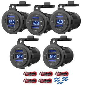 Zennova 725889856042 12v Usb Outlet 5 Pack Car Boat Rv Motorcycle Quick Charge 3.0 And Pd U