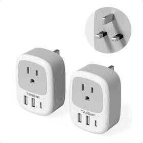 Ts-ta03usuk  Zhuhai Tessan Power Technology Co. Ltd. 2 Pack Uk Travel Adapter Type G 3 Usb Ports C Us To Plug Outlet
