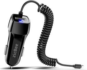 Mga-010 Zicbee Cigarette Lighter Adapter For Iphone Coiled Cable 3.6a