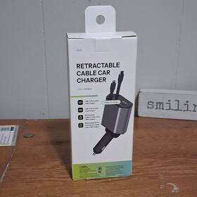 8507099004 Zsou Retractable 4-in-1 Car Charger Fast Charge Usb-c 8 Pin Usb-a Black Gray