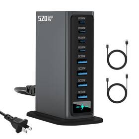 Ztone 763235708423 520w Usb C Charger Block 8 Ports Gan Fast Charging Dark Space Gray-520w