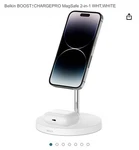 New Belkin Boost Pro 2-IN-1 Wireless Charger Stand W/magsafe -white. Fixed Price $50.00.