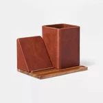 Wireless Charging Stand & Pencil Cup Dark Brown - Threshold. Fixed Price $22.99.