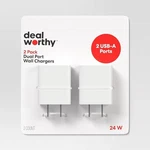 Dual Port Usb-a Home Charger 2PK Dealworthy White: Smart Charging Wall Adapte. Fixed Price $11.95.