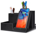 Topmade Wireless Charger Desk Nightstand Organizer Pu Leather Pencil Holder. Fixed Price $49.30.