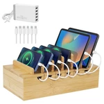 Leokkarr Bamboo Charging Station For Multiple Devices Includes 5 Port Usb Cha.... Fixed Price $100.04.