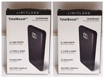 Limitless 10,000MAH Totalboost Portable Power Bank Flashlight X 2 Black Metallic. Fixed Price $65.55.