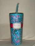 Lilly Pulitzer Nwt & Box Tumbler With Straw 24 Ounces Aqua La Vista Print. Fixed Price $18.99.