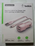 Belkin Lighting To Usb Dual-port Car Charger 24W +5FT Lightning Cable. Fixed Price $24.88.