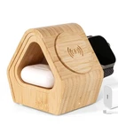 Bamboo Wireless Charging Station For Apple: 3-IN-1 Charger Stand With Cabin S.... Fixed Price $80.00.